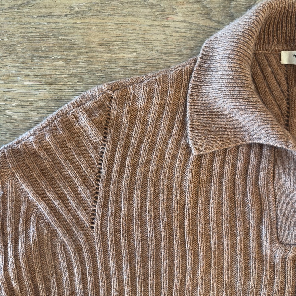 Rag & Bone New York-Maxine Ribbed Merino Wool Blend Polo Sweater-Camel-Women's S - Picture 3 of 16